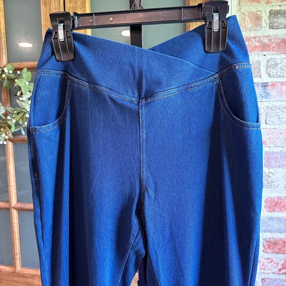 Halara Jeans Women Blue Crossover Waist Flare Stretch Pull On Comfort XL NWT